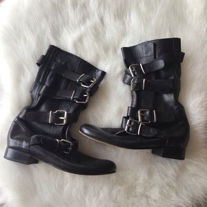 Maud black leather buckle Moto boots Pixie Market 36 1/2